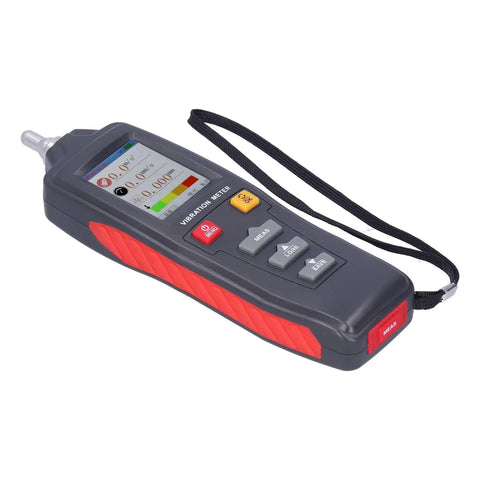 Pro Grade Digital Vibration Analyzer With Color LCD Display And Screw Interface Probe Measures Displacement Velocity Acceleration And Frequency With Backlit Screen For Easy Multi Direction Readouts And Precise Field Diagnostics, handheld device with strap
