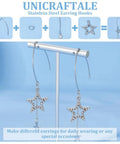 About 100 Pcs 316 Stainless Steel Earring Hooks 2mm V Shape Ear Wires With 200 Pcs Open Jump Rings For DIY Earring Jewelry Making Kit In Handy Plastic Box displayed with star-shaped earrings