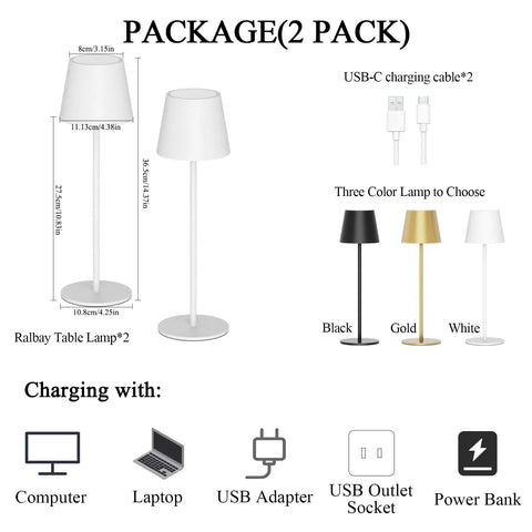 Cordless Rechargeable LED Table Lamp 3W 5000mAh Waterproof Outdoor Desk Light Warm White Stepless Dimmable Battery Powered For Home And Restaurant Lighting package contents.