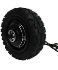 Beefy 11 Inch Wheel Hub Motor For 36 To 120V Systems 500 To 3500W Electric Motorbike Scooter Hub Drive Ideal For Electric Bikes Go Karts Off Road Builds And DIY Projects, showing a side view of a rugged tire and motor unit with attached wiring.