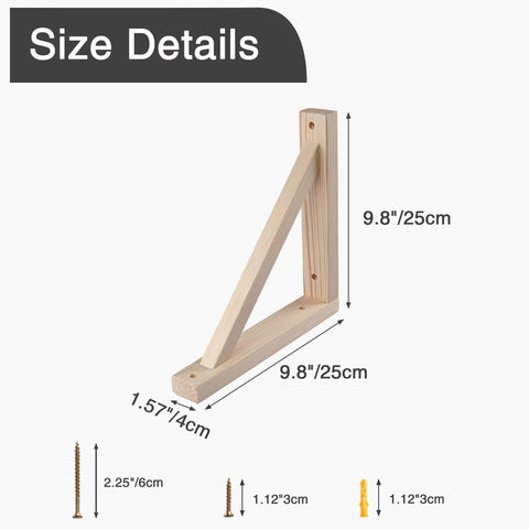 4 Pack Wall Mount Wood Shelf Brackets Triangle Design For Plank Sconce Or Plug In Pendant Lamp size details schematic