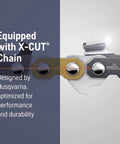 Close-up of chainsaw X-Cut chain design for 555 Gas Chainsaw With 24 Inch Bar 60cc 4.16 HP X Torq Engine performance and durability.