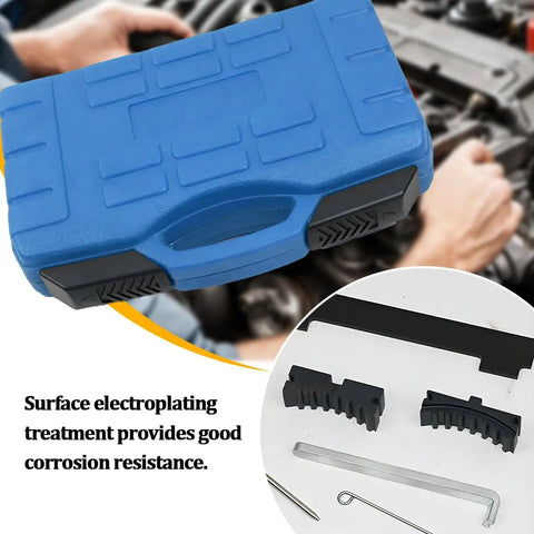 Top Shelf Car Timing Tool Kit With Hardcore Grip Camshaft Holding Belt And Shop Tested Timing Locking Kit For Auto Camshaft Tensioning and Dead Center Alignment Compatible With 16V 1.4 1.6 1.8 En6340 Km6340 Blue, blue carrying case, tools included.
