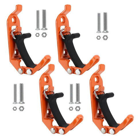 Multi Tool Fixation Car Roof Rack Fastener Quick Install Mount For Shovels Hammers Rakes And More Universal Fit Wide Diameter Tool Compatibility Easy To Use On The Go, showing orange mounts with screws.
