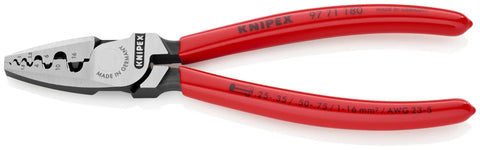 Workhorse Crimping Pliers for Cable Ferrules and Wire Terminals, DIN 46228 Compliant, shown with red handles and deep half-round dies.