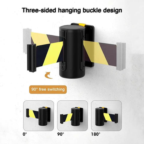 Slick Wall Mounted Retractable Warning Belt With Auto Magnetic Lock, Built Tough Five Meter Yellow And Black Barrier design detail