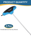 Two Piece T Handle Ball End Hex Key Wrench Set 4mm Metric S2 Steel showing one T-handle wrench on white background
