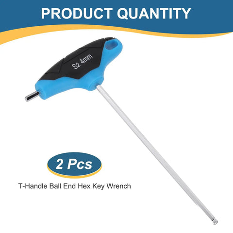 Two Piece T Handle Ball End Hex Key Wrench Set 4mm Metric S2 Steel showing one T-handle wrench on white background