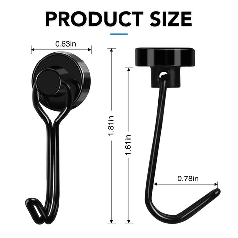 Heavy Duty Fridge Magnet Hooks Hold Like Crazy For Cruise Cabins And Kitchen Organization Six Pack dimensions shown in black.