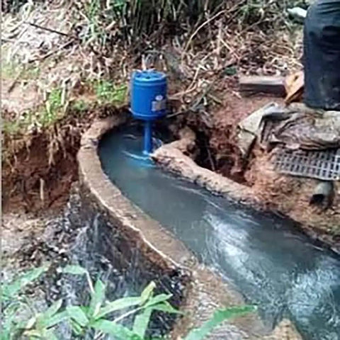 Micro Hydro Generator Turbine for River Water Power, 1.5kW Axial Flow Turbine installed in stream for off-grid homes