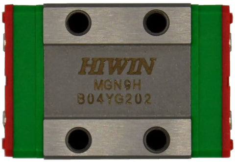 Front view of MGN9H Miniature Linear Guideway High Precision Stainless Steel Block C showing holes and engraved label.