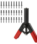 Heavy Duty Rivet Gun Kit For Auto Jobs, 31 Piece Hand Riveter Set With 3 Size Blind Rivets, Steel Construction, Deep Reach Head For Tight Spots, Pro Grade Car Door Panels And Automotive Fastening, red-handled tool and rivets