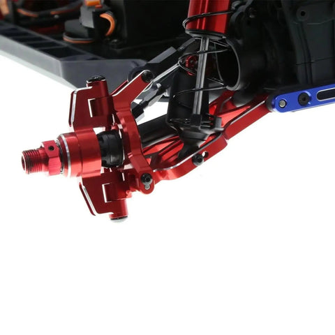 Rock Solid Heavy Duty Metal C Hub Carrier Upgrade For 110 Scale RC Vehicles with red steel caster blocks and attachment.