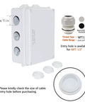 Side view of ABS Plastic IP65 Dustproof Waterproof Junction Box Universal Electrical Project Enclosure White 5.9 x 4.3 x 2.8 Inch Weatherproof, Durable ABS Case Outdoor Indoor Use CE RoHS Compliant with cable entry holes.