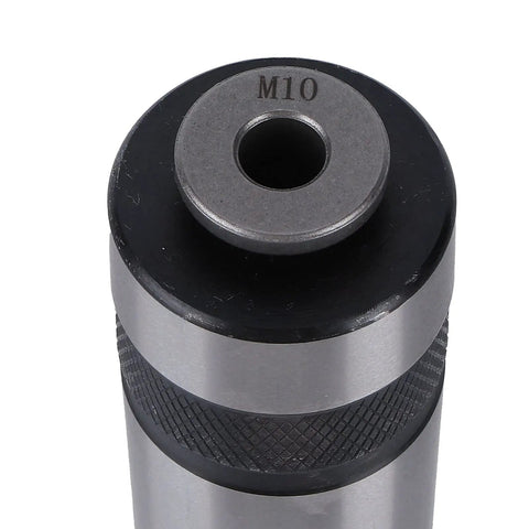 Heavy Duty Morse Taper Tap Chuck For Lathe And Milling Machines With Adjustable Slip Torque Control and Secure Clamping Collet top view showing M10 hole.