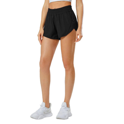 Women's Quick Dry Go-To Track And Running Athletic Shorts For Training With Elastic Waistband Zip Pockets Built In Liner Featherweight Stretch Black Small
