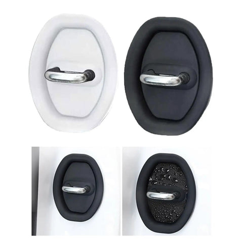 Slick Auto Door Lock Buffers Shield Metal Buckles From Gnarly Scratches While Acting As Sound Deadening Cushions For A Tight Fit And Super Smooth Shuts On Your Daily Driver Keeping Trim Fresh. Four silicone buffers in black and white for car door lock protection.