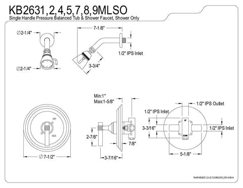Milano Shower Only With Oil Rubbed Bronze Finish plumbing diagram with dimensions for installation, single handle control.