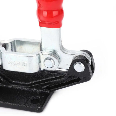 Close-up of Horizontal Push Pull Toggle Clamp Killer Grip Quick Release Heavy Duty Workshop Fixture with Flange Mount.