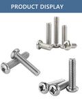 Top Shelf 304 Stainless Steel M2 X 30mm Phillips Round Pan Head Machine Screws 50 Pack displayed in various angles.