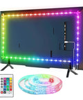 8.2ft USB TV Backlight LED Strip Lights For 32 To 58 Inch TVs, 4096 Color DIY Mood Light with remote control and installation view