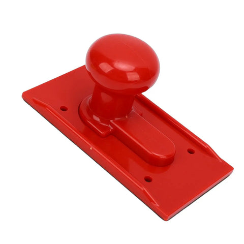 Hardcore Jointer Push Block For Bulletproof Safety Cuts With Rugged Abs Shell And Comfy Grip, red plastic with rounded handle.