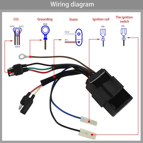 Wiring diagram and High Performance CDI Module Box Ignitor For Polaris Sportsman 335 400 500 Scrambler 500 Magnum with connectors.