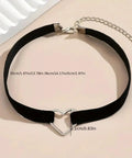 Adjustable Layered Black Necklace For Women With Sleek Dual Chain Design And Polished Alloy Pendant, featuring a heart charm.