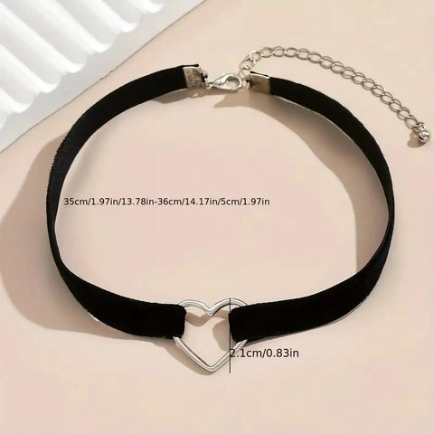 Adjustable Layered Black Necklace For Women With Sleek Dual Chain Design And Polished Alloy Pendant, featuring a heart charm.