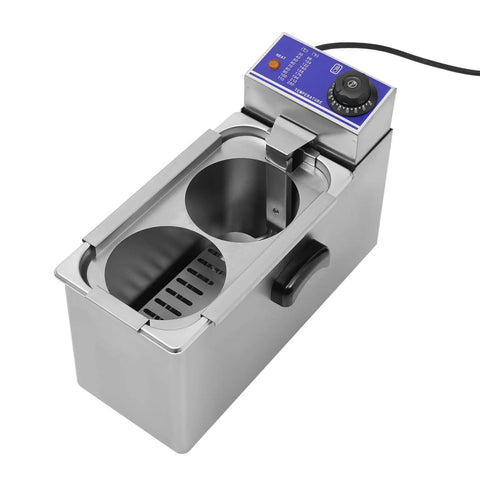 Two Hole Electric Noodle Cooker With Dual Baskets 110V 1200W Stainless Steel Pasta Cooker For Home Kitchen Restaurant And Shop Use Fast Heating Noodle Dumpling Maker, close-up view of control panel and dual baskets