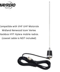 NMO Dual Band Antenna For 144 430 MHz VHF UHF Mobile Radios With Beast Gain 3.0dBi At 144 MHz And 5.0dBi At 430 MHz Low SWR Under 1.5 Easy Mount For Motorola Kenwood Icom Vertex Hytera Radios Requires NMO Mount with coaxial cable shown