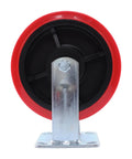 Heavy Eight Inch Swivel Caster Wheels Four Pack Premium Polyurethane Treads showing red treads and metal swivel plate design.