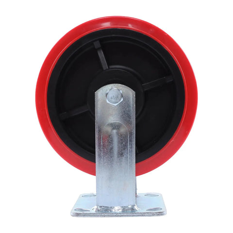 Heavy Eight Inch Swivel Caster Wheels Four Pack Premium Polyurethane Treads showing red treads and metal swivel plate design.