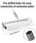 Spiked Roller For Self Leveling Concrete Floors, 20 Inch Total Length, pre-drilled holes, chrome frame, extension pole detail