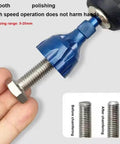 Side view of titanium-coated countersink chamfer tool with blue housing and knurled grip, screw-in steel bit.