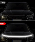 Before and after view of 70 Inch White LED DRL Car Hood Light Strip With Dynamic Scan Start Up For Cars Trucks And SUVs 12V.