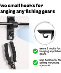 Wall And Ceiling Mount Fishing Rod Rack With Rubber Band Clamp Technology Holds Six Rods And Two Gear Hooks For Garage Storage