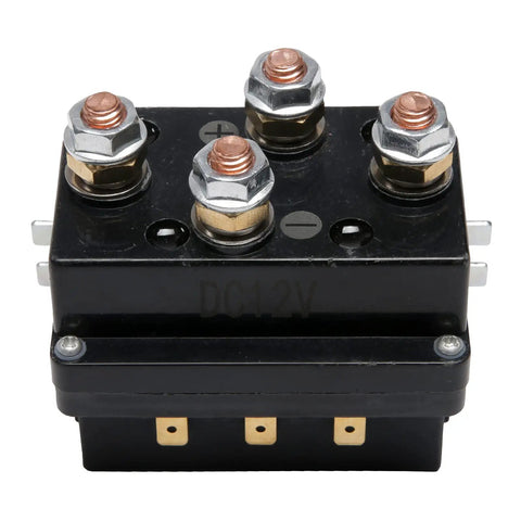 Heavy Duty Winch Solenoid Contactor Relay 12 Volt 15W 500 Amp for ATV UTV 4x4 Off Road Winches. Black unit with terminal nuts.