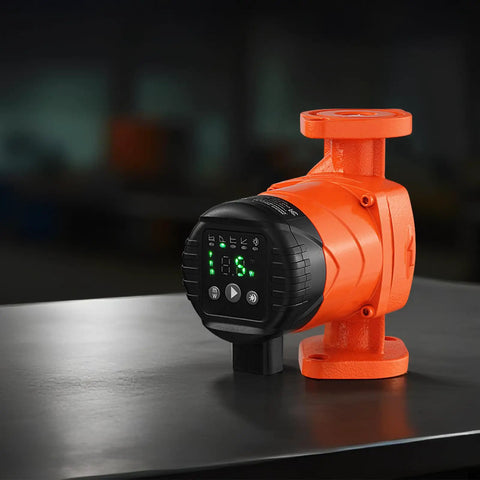 Top Shelf Cast Iron Hot Water Recirculation Pump, 16 Gpm Flow, Dead Quiet Operation, Inline Check Valve, Straightforward Setup For Dependable Home Heating Systems on a table.
