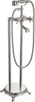 Brushed Nickel Freestanding Bathtub Faucet With Floor Mount Tub Filler Dual Cross Handles Built In Handheld Shower Solid Brass