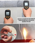 Measuring temperature on Heavy Duty Butyl Aluminum Foil Tape Sealant 2 Rolls That Work Like A Champ For Emergency Roof Leak Repair And Window Crack Fix Outdoor Pipe Leak Stop Tape Waterproof Sealing Tape For Glass Metal Wood Plastic Tiles And More with thermometer.