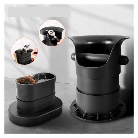 No Sweat Heavy Duty Electric Coffee Knock Box With Automatic Ground Disposal For Large Capacity Espresso Bars and Effortless Portafilter Cleaning that Handles Dregs Like A Pro, featuring rugged polymer material.