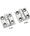 Front view of 304 stainless steel detachable hinges with mounting holes (left and right).