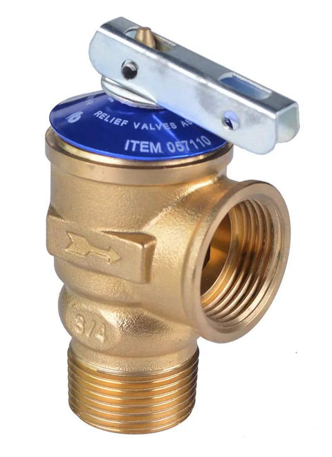 Tankless Water Heater Service Valve Kit With Pressure Relief Valve Included, brass relief valve, side detail view