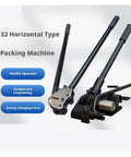 Heavy Duty Steel Strapping Machine Tool Kit Featuring Manual Sealer And Tensioner Set For 32mm Heavy Gauge Banding Supplies Industrial Packaging Solutions Reliable And Efficient shown with horizontal packing machine and levers.