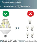 5200 Lumen LED Corn Cob Light Bulb 40W Equivalent To 300W Daylight 5000K E26 Base Ideal For Garage And Indoor Outdoor Use Energy Saving LED Lighting Killer Bright White Light 1 Pack