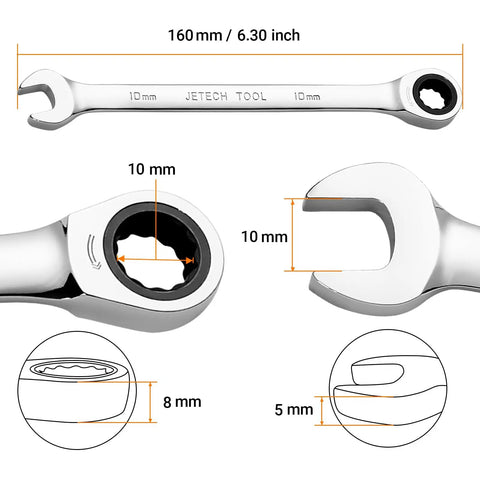 Illustration of 22mm 12 Point Ratcheting Wrench With 72 Tooth Fine Mechanic Grade Cr V Steel Drop Forged Chrome Finish details