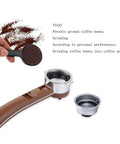 Freshly ground coffee beans into a portafilter of the Retro Semi Automatic Coffee Machine With Built In Grinder And 15 Bar Pressure For Buttery Smooth Lattes And Cappuccinos Hassle Free Brewing That Truly Delivers Top Shelf Flavor.