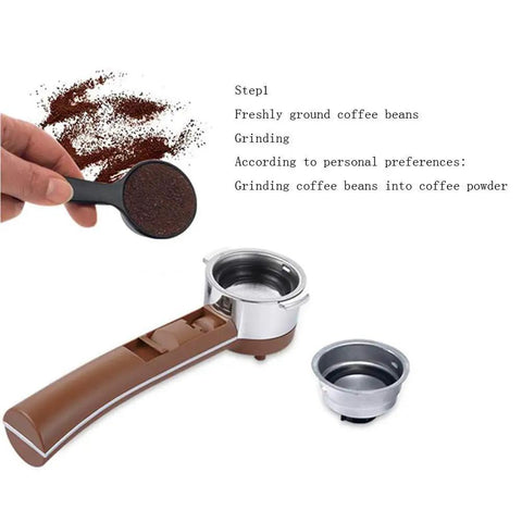 Freshly ground coffee beans into a portafilter of the Retro Semi Automatic Coffee Machine With Built In Grinder And 15 Bar Pressure For Buttery Smooth Lattes And Cappuccinos Hassle Free Brewing That Truly Delivers Top Shelf Flavor.