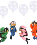 Floating Diver Aquarium Decor 4 Pack, four colorful resin divers with bubbles, easy to attach, playful ocean vibe for fish tank